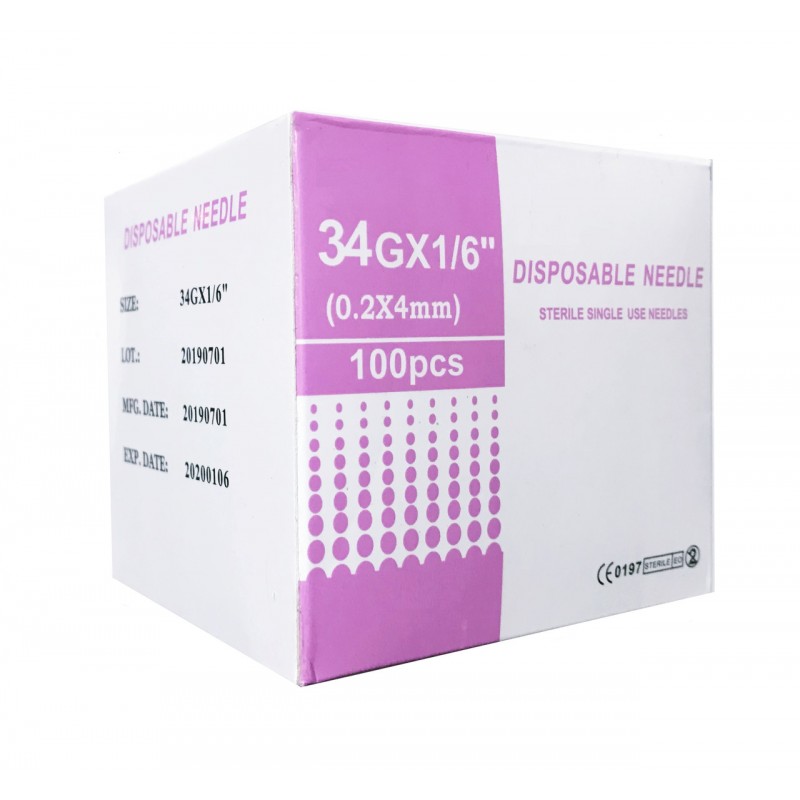 Голка для мезотерапії Disposable needle, Japan steel  G34 0,2x4 mm