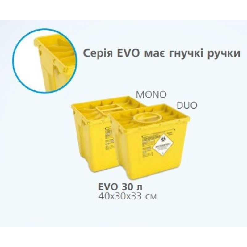 EVO 30 л, Контейнер для утилізації медичних відходів, ЖОВТИЙ, з кришкою MONO