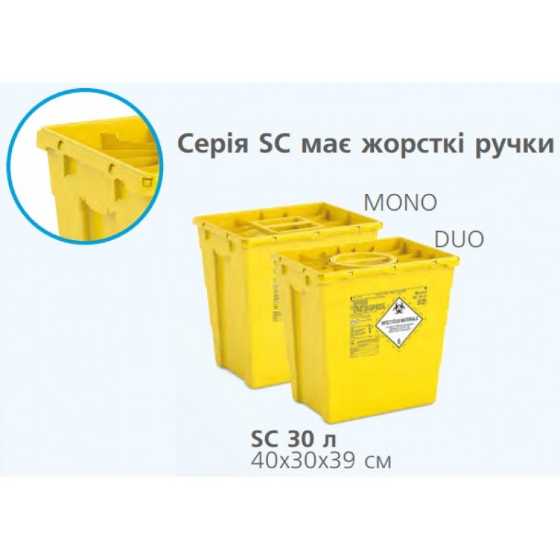 SC 30 л, Контейнер для утилізації медичних відходів, ЖОВТИЙ, з кришкою R