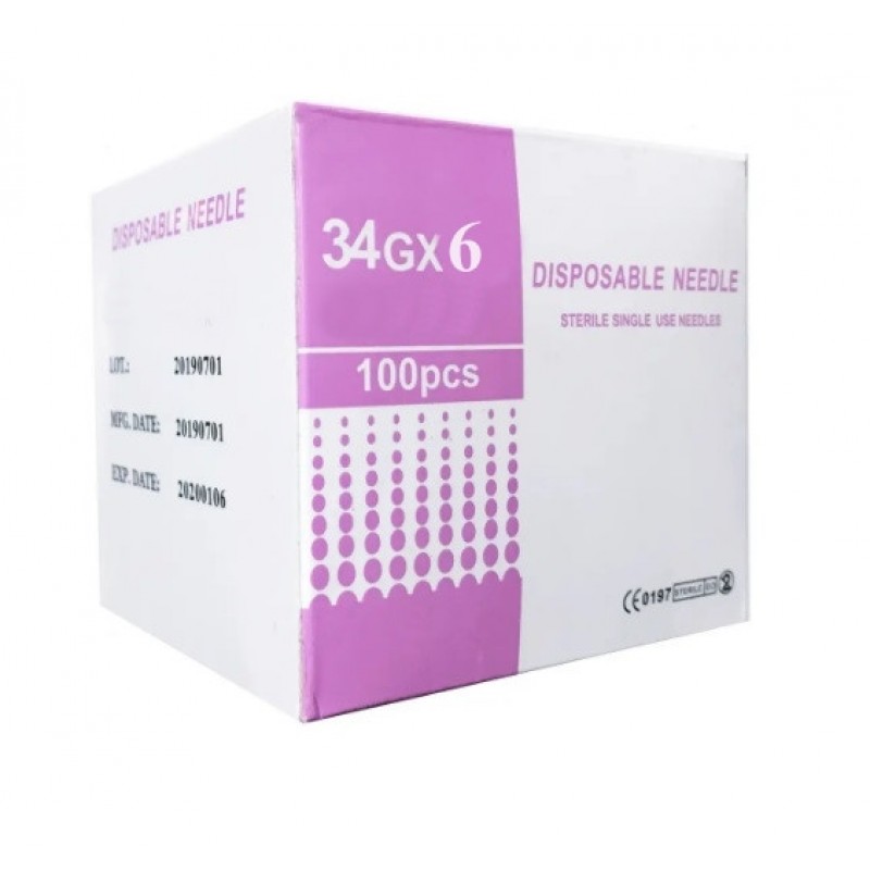 Голка для мезотерапії Disposable needle, Japan steel  G34 0,2 x 6 mm