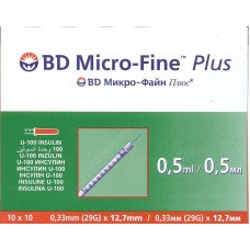 Шприц инсулиновый BD Micro-Fine Plus (Микрофайн) U-100 0.5 мл, игла 0.33х12.7мм (100 шт.)