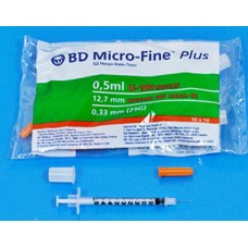 Шприц инсулиновый BD Micro-Fine Plus (Микрофайн) U-100 0.5мл, игла 0.33х12.7мм (10 штук в стерильном пакете)