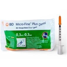 Шприц інсуліновий BD Micro-Fine Demi (Мікрофайн) U-100 0.3 мл, голка G 31 0.25 x 6 мм 10 шт/пак